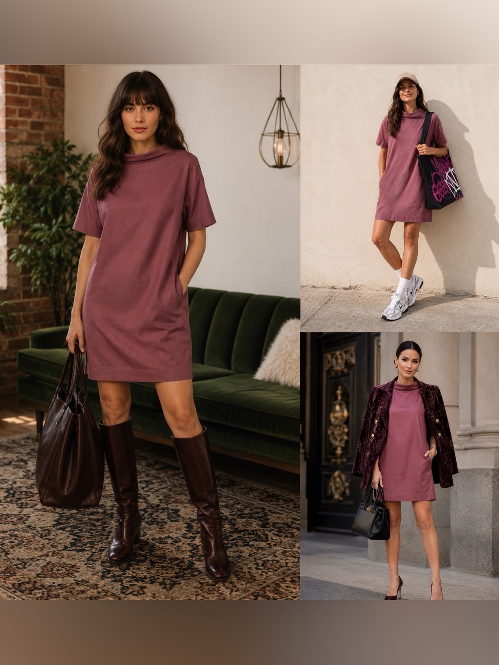 COS Dress Folded Collar Drape Pockets Lagenlook Capsule Minimalist Modern